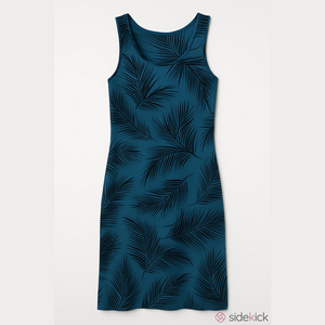 Soma Teal and Black Palm Print Dark Harbor Mini reverses-able Dress L